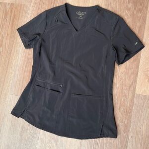 Women's charcoal Short Sleeve V-Neck scrub top and straight leg pant